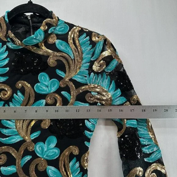 Fashion Nova Dress Size  XS Caprice Sequin Strap Side Bodycon Long Sleeve Black - Picture 10 of 12